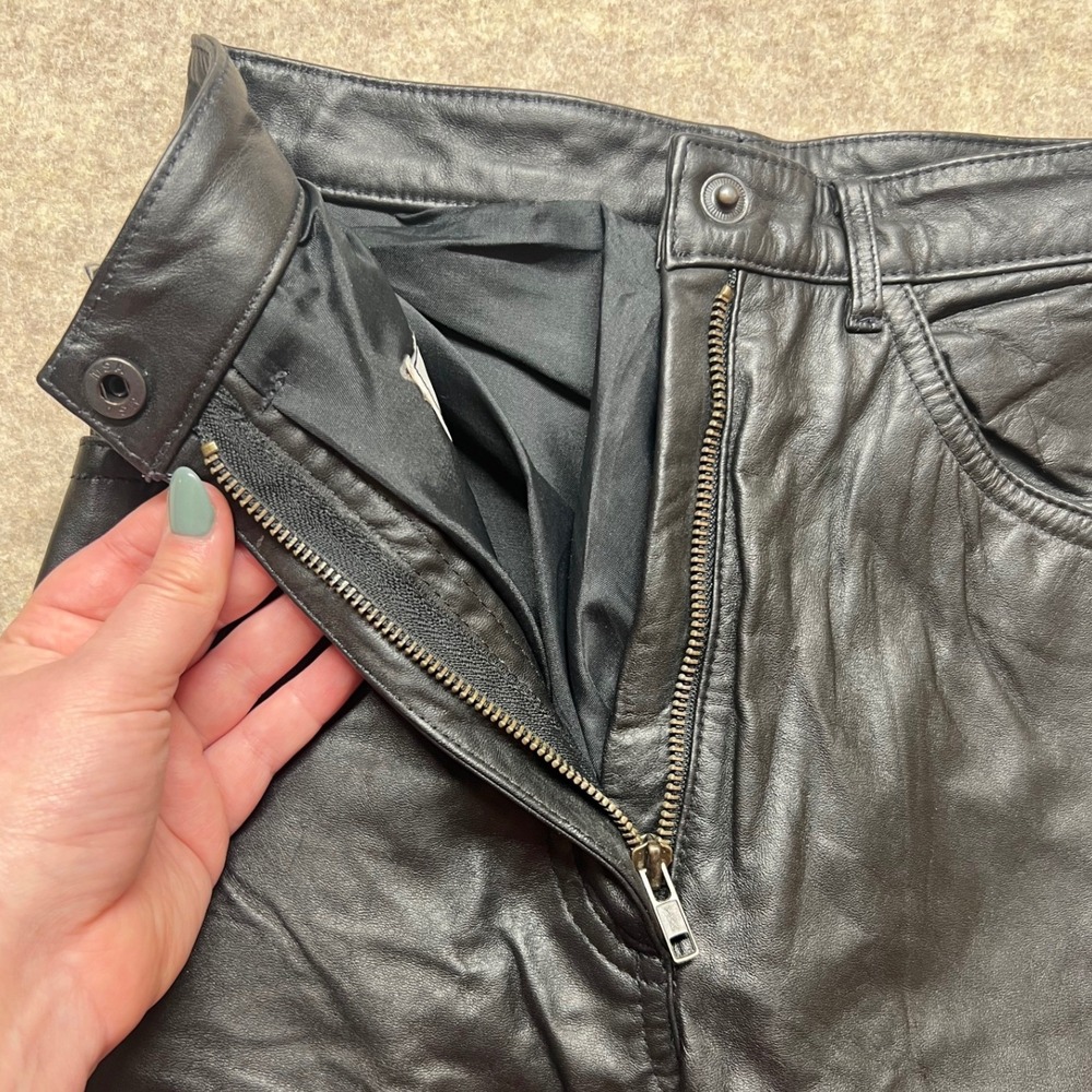 Amati Black VTG Genuine Leather Pants High Waist Straight‎ Leg Argentina Size 3 - Picture 5 of 9